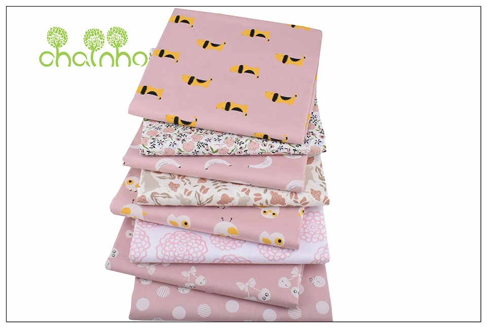 Chainho, 8 шт./лот, маленький розовый мультфильм, саржевая хлопковая ткань с принтом, Лоскутная Одежда для шитья и стеганого шитья для детей