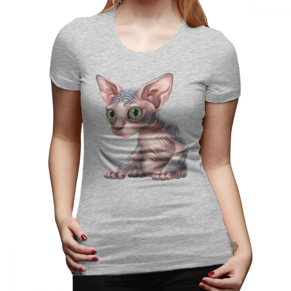 Футболка со сфинксом Cat-a-clism Sphynx Kitten, серая футболка с круглым вырезом, женская футболка с принтом Kawaii, короткий рукав, женская футболка большого размера - Цвет: Серый