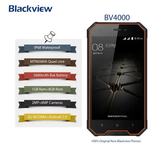 Blackview BV4000 Pro IP68 водонепроницаемый смартфон 8MP двойная задняя камера 4 7 &quotHD Android 0