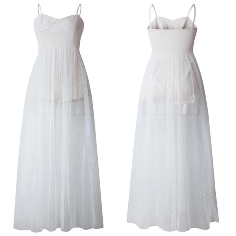 Женское прозрачное Сетчатое платье черное повседневное длинное макси без