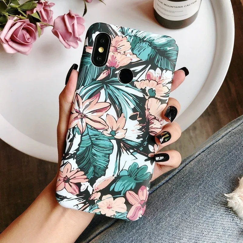 pink flower Чехол для Xiaomi mi 8 9 mi 9 Lite A2 6X Red mi Note 6 7 Pro Ретро цветок растения Жесткий PC полная защита Роскошная задняя крышка с цветочным рисунком - Цвет: pink flower