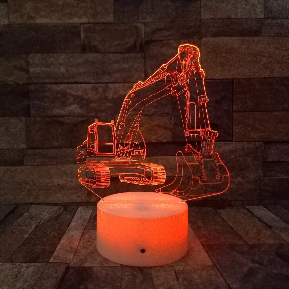 3D экскаватор ночник Иллюзия USB LED сенсорный Настольная лампа 7 видов цветов