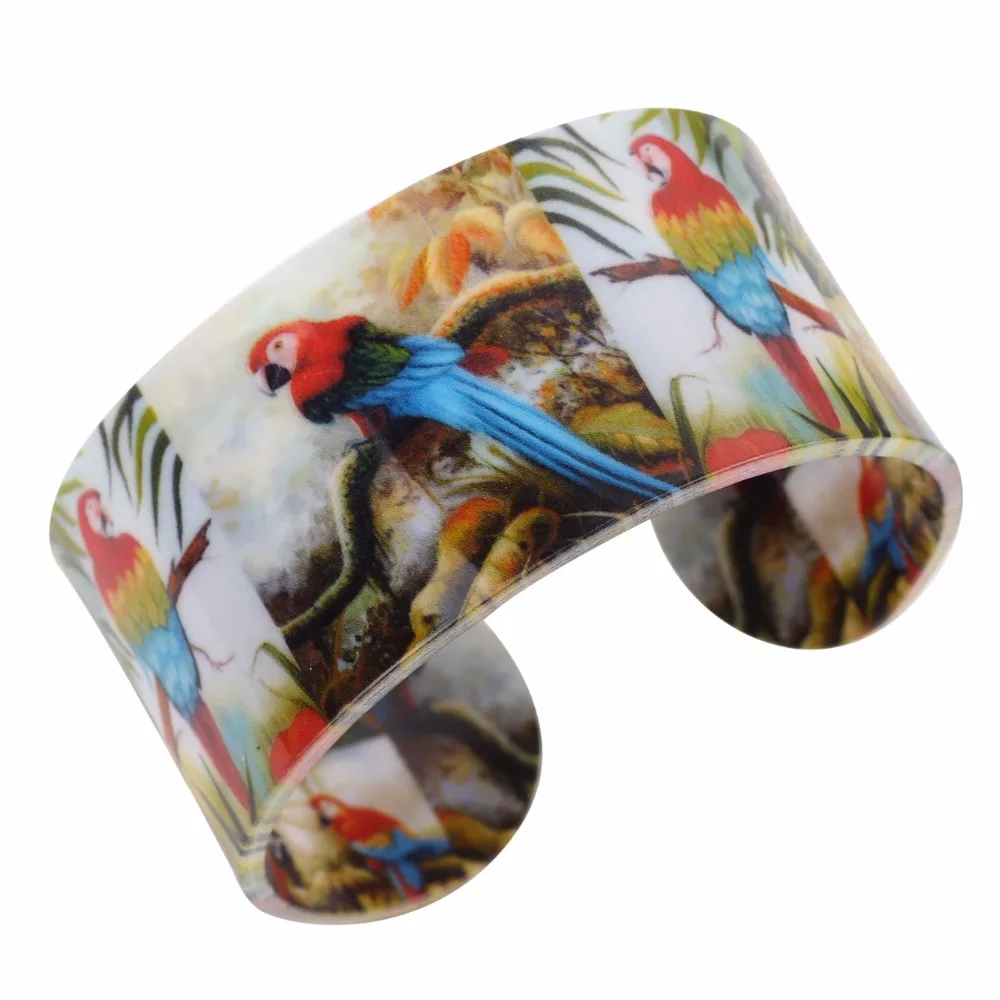 Женский акриловый браслет Bonsny широкий с рисунком попугая любовь птица модные