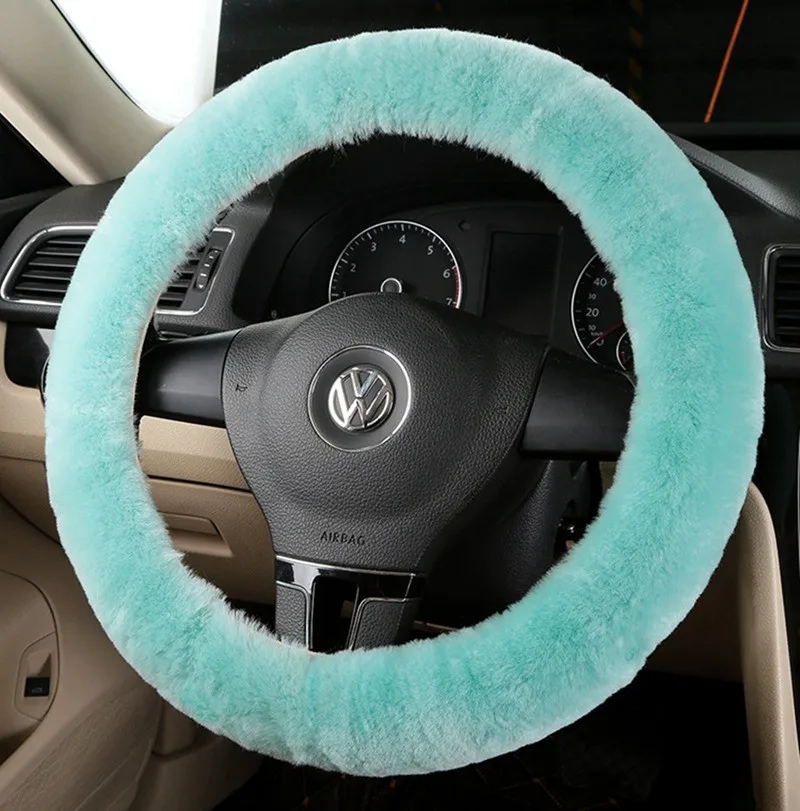 Меховой чехол для руля автомобиля универсальный натуральный зеленый из