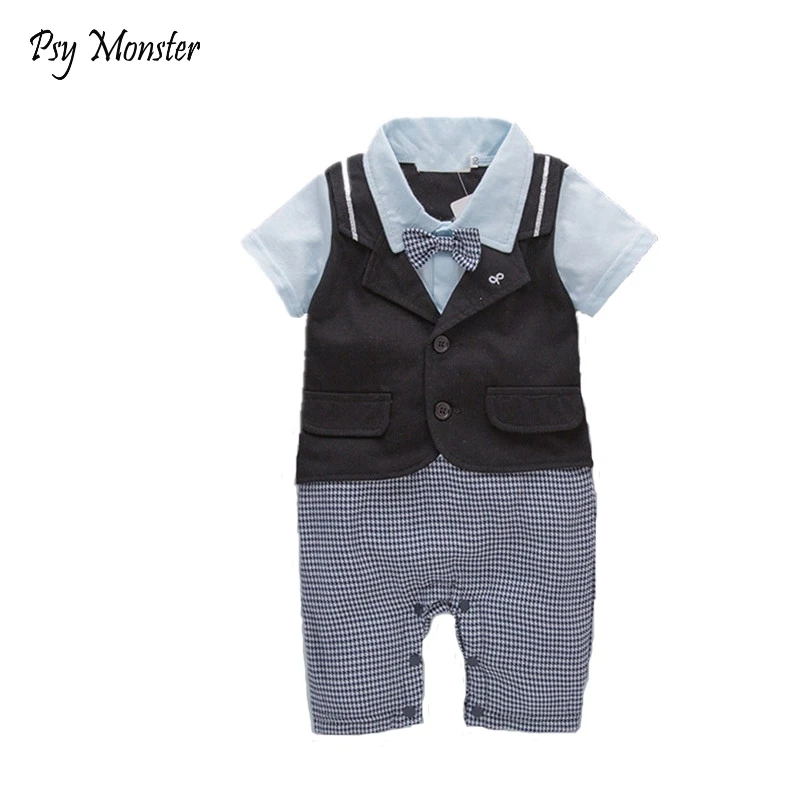 Baby Boy Rompers Pure Cotton Newborn Baby Clothes Gentleman Style Bow Tie Jumpsuit Toddler Boys Clothing 2018 Summer Roupas A20