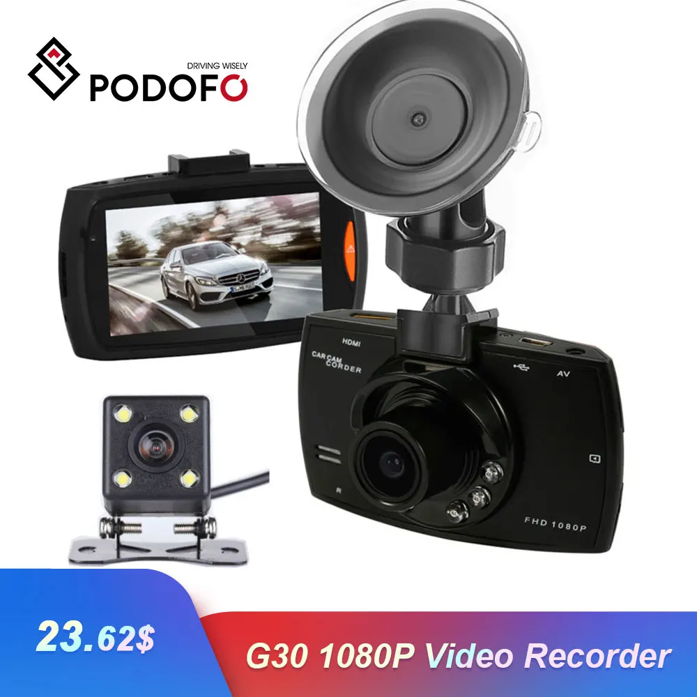 Автомобильный видеорегистратор Podofo G30 с двумя объективами двойная камера 1080 P