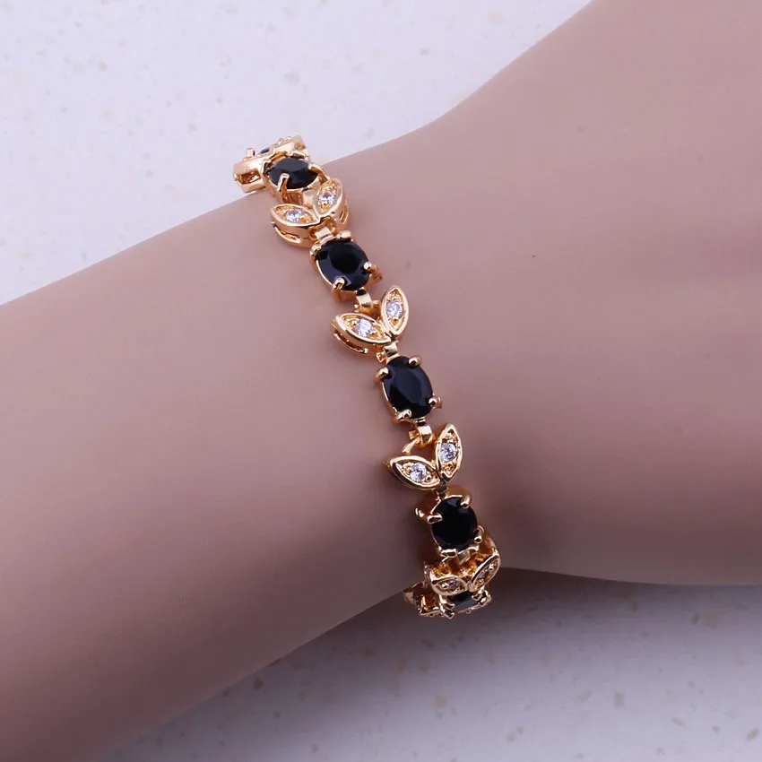 Женские вечерние браслеты I0253 блестящие черные с искусственным кристаллом и