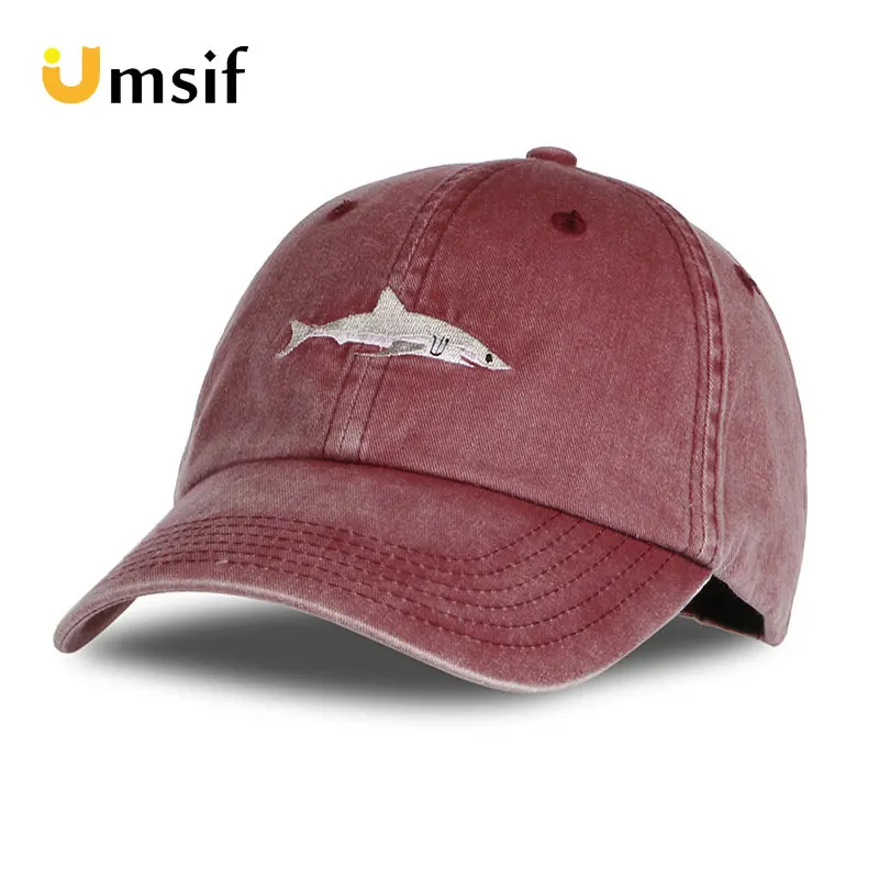2019 Women Men Summer Cartoon Washed Cotton Embroidered Shark Baseball Caps Female Male Spring Hip Hop Snapback Hat Trucker Cap |