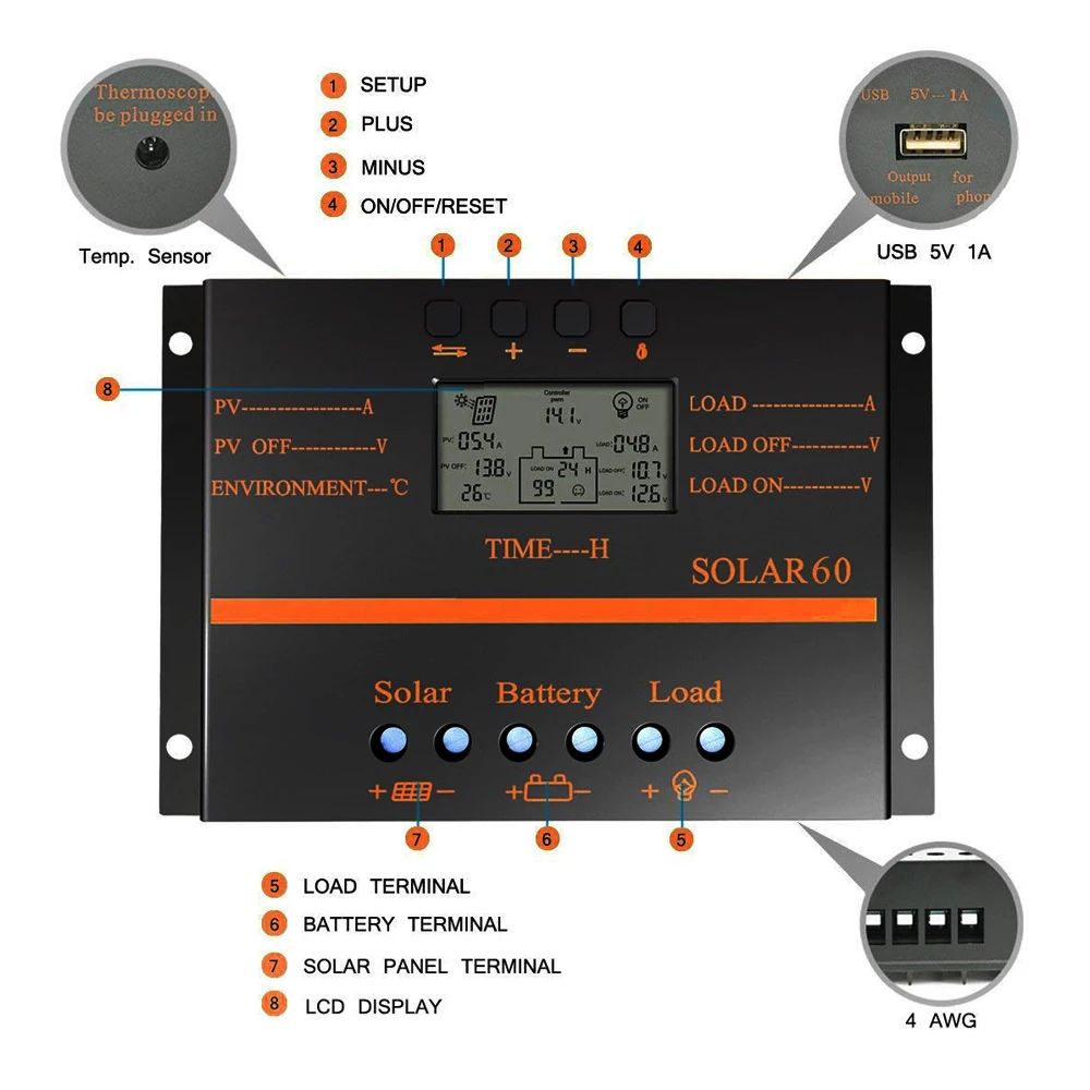 PowMr 60A 80A PWM Solar Charge Controller 12V 24V Auto Battery Controllers Light Timer Control Regulator|control briefs|controller for android