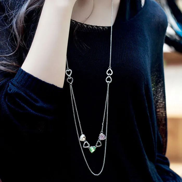 Neoglory цепочка с австрийским кристаллом длинные ожерелья подвески сердце любовь