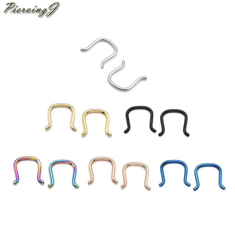 16G mixed colors Пирсинг J 316L хирургическая сталь u-образный пирсинг для носовой перегородки ювелирные изделия вешалка фиксатор кольца для носа 16 г, 14 г, 12 г 6-12 шт набор - Окраска металла: 16G mixed colors