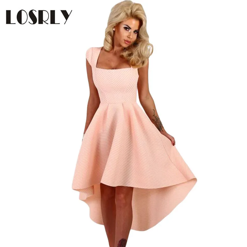 LOSRLY Летние Элегантные Дамы Высокие Низкие Пром Платья 2017 Красная Полоса Dip Подол