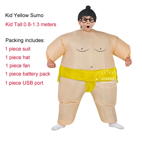Kid Yellow Взрослых надувные костюмы для сумо борца костюм наряды толстяк человек Airblown Sumo Run цвет бег марафон Косплей Пурим Хэллоуин - Цвет: Kid Yellow