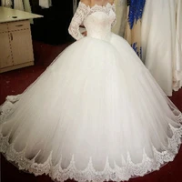 ball gown wedding dresses off shoulder long sleeve lace applique bridal gowns 2020