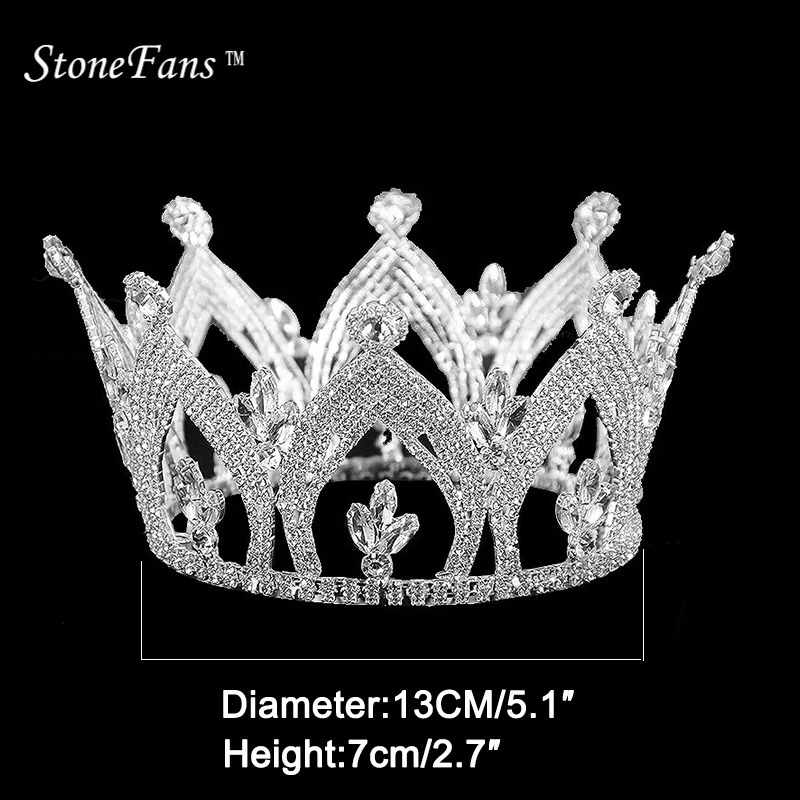 Stonefans король корона человек цветок Человек партия Украшения для волос Красота горный хрусталь pageant круглый Корона полный круг Головные уборы Подарок Рождество