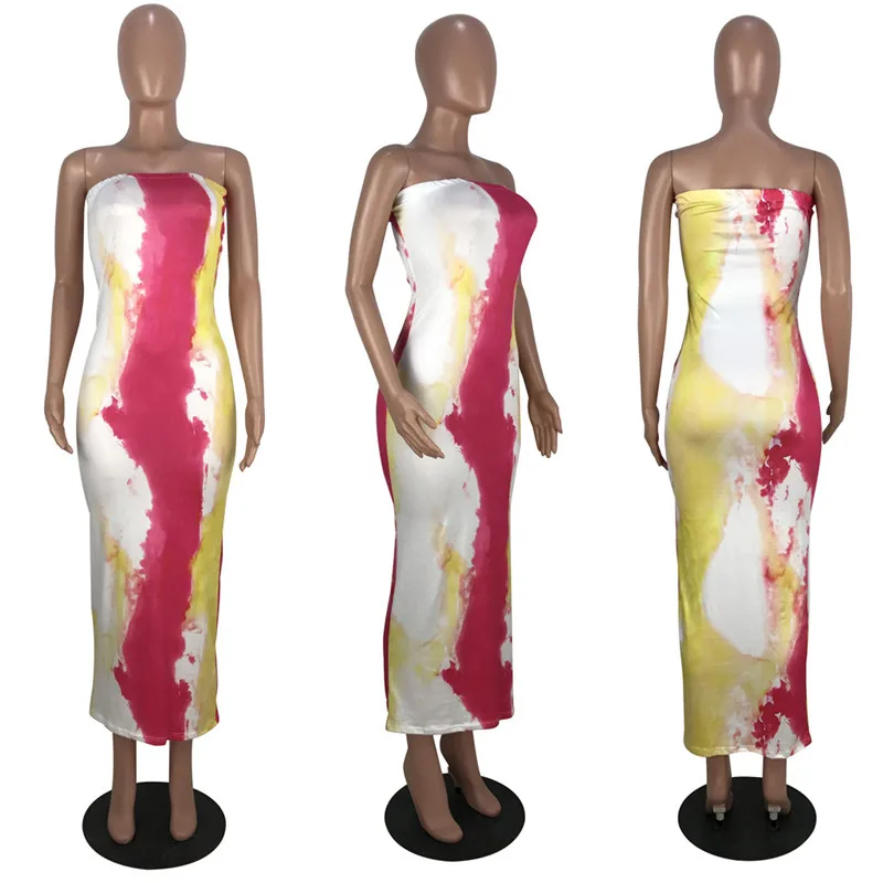 Женское летнее облегающее платье без бретелек пляжное рукавов с принтом