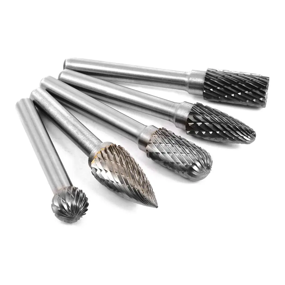 

Wholesale 5x Tungsten Carbide Rotary Cutting Burr Set Grinder Bit 1/4 inch (6mm) Shank 10mm Chamfering Carving Tools Silver