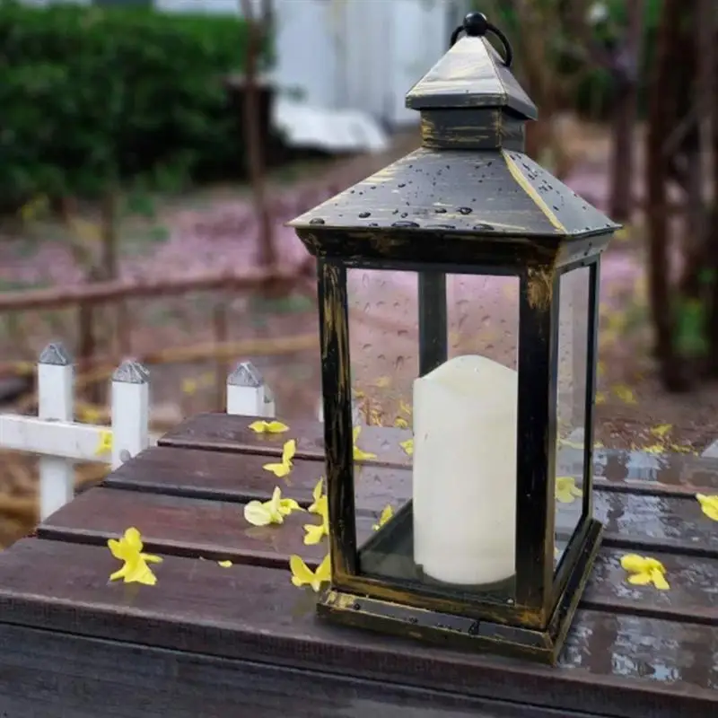 Vintage Decorative Lantern With LED Candle Solar Powered Outdoor Garden Light Hanging Candle Lantern