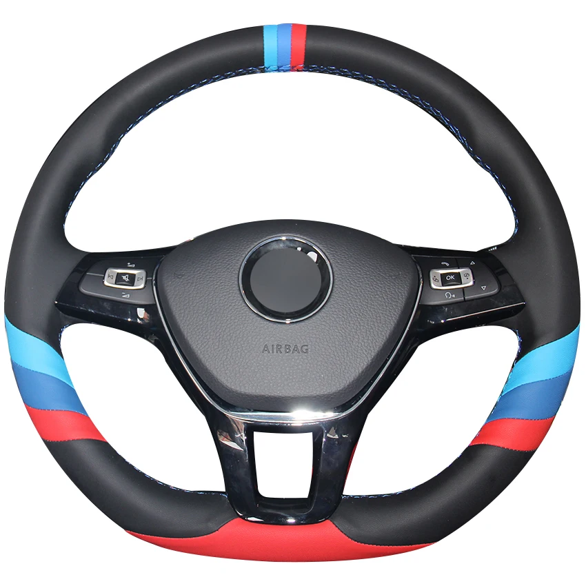 

Black Red Blue Natural Leather Car Steering Wheel Cover for Volkswagen VW Golf 7 Mk7 New Polo Jetta Passat B8 Tiguan Sharan