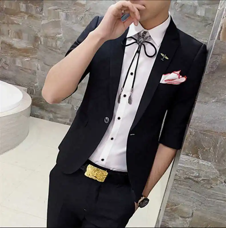 New Summer Hot Sale Brand 2017 men's fashion high quality solid suits male casual slim korea style easy care fit blazers &amp pants |