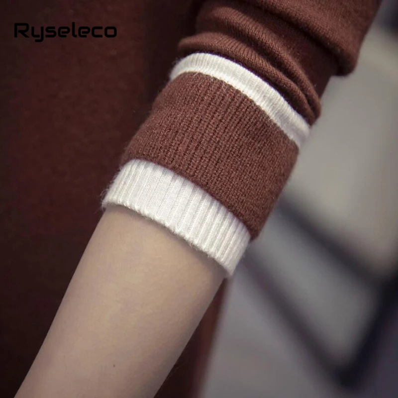 Зимний полосатый свитер платья для женщин свободный стиль пуловер вязание