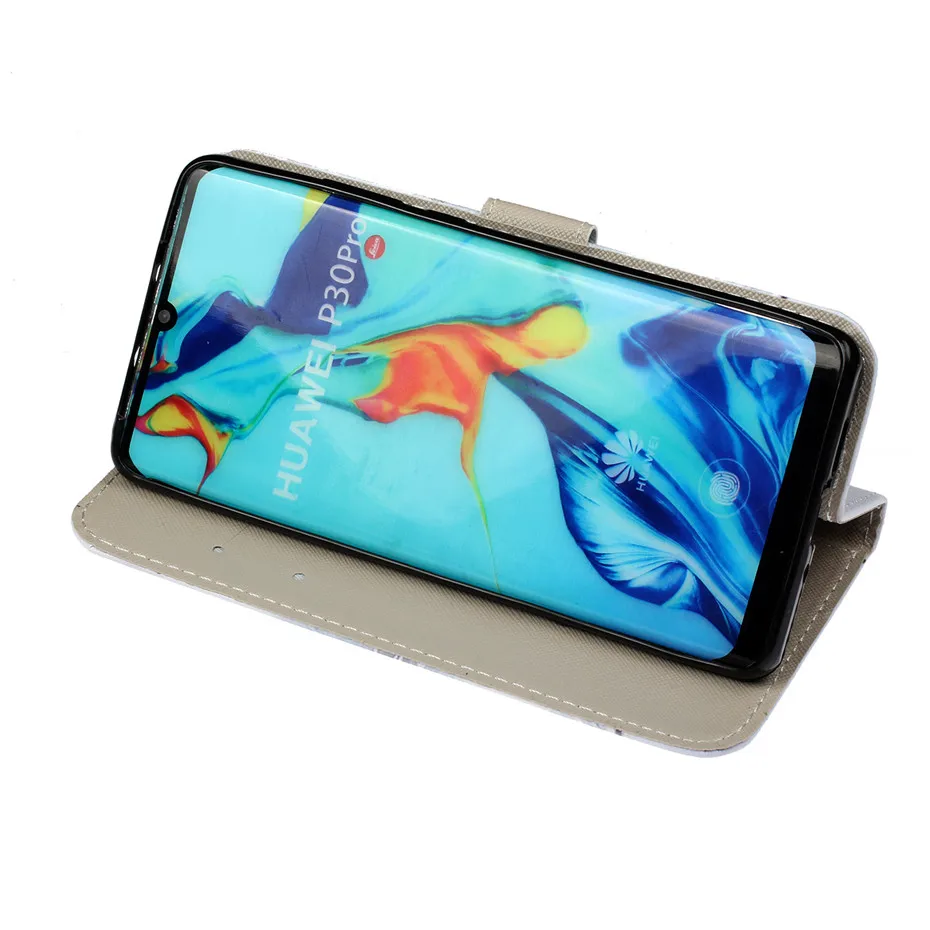 Print Animal Pattern Flip PU Leather Wallet Stand Card Slot Lanyard Cover Case for Huawei P30 Pro P30lite Phone bag | Мобильные