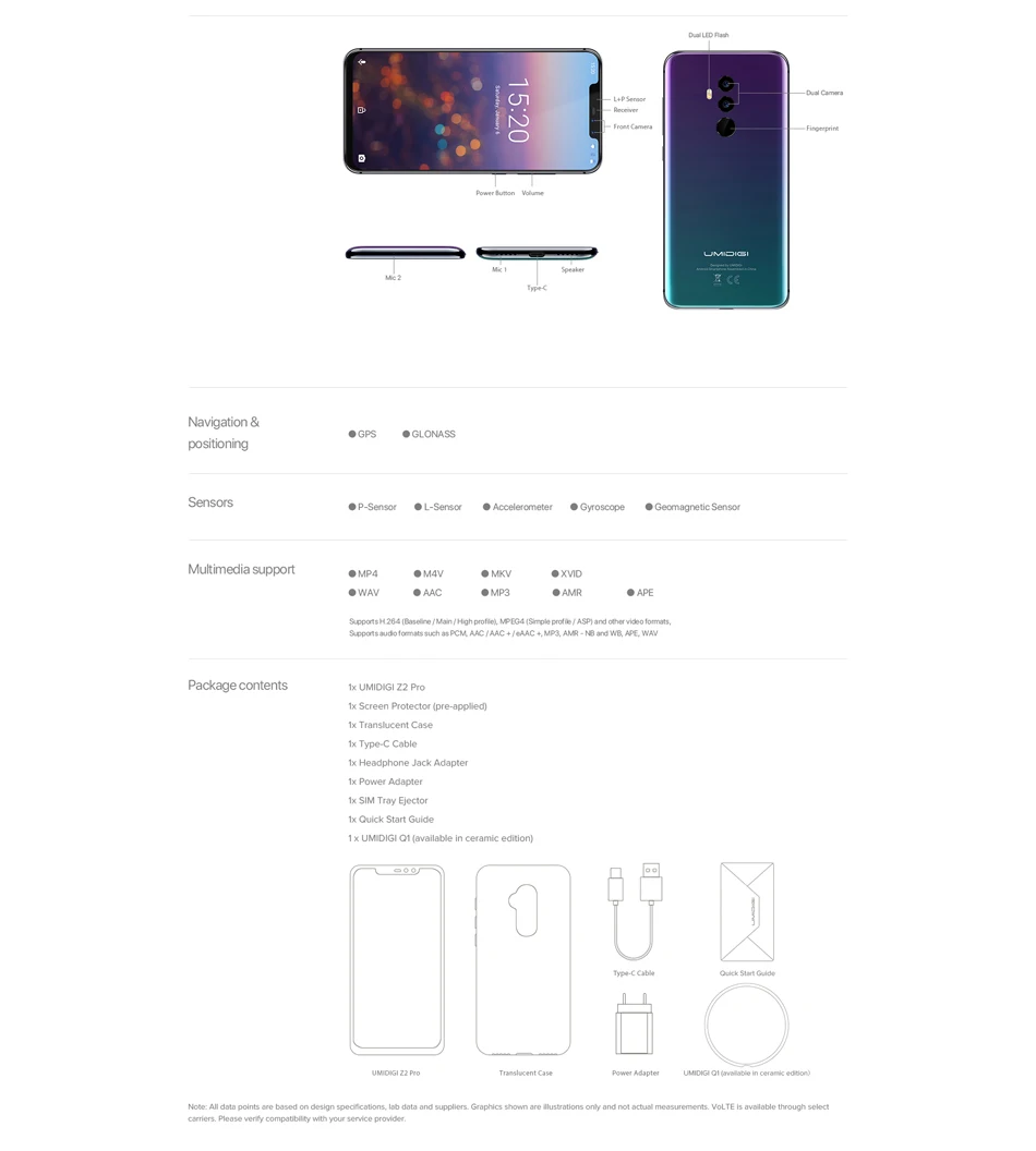 UMIDIGI Z2 Pro 6 ГБ+ 128 ГБ 6," полный Экран Смартфон Android 8,1 Helio P60 Quad линзы 4G NFC, LTE Беспроводной зарядки мобильного телефона NFC