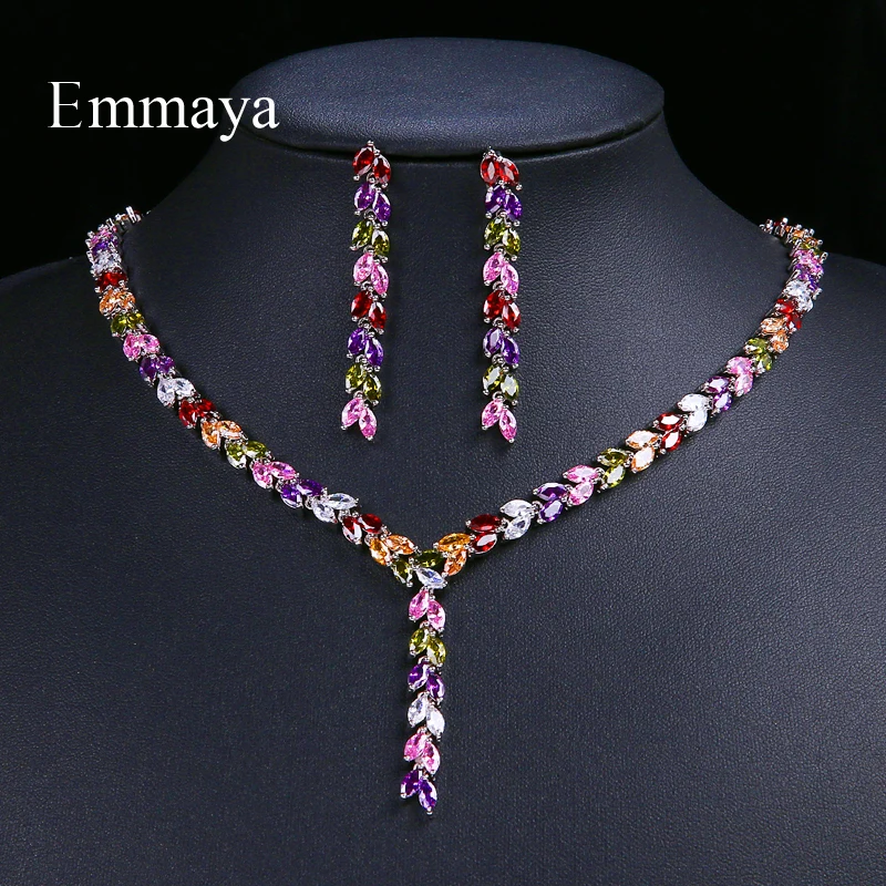 Emmaya роскошный красочный Искрящийся кубический циркон серьги капли ожерелье