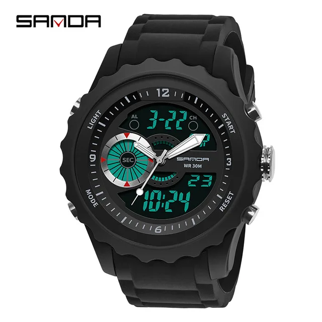 SANDA Мужские Аналоговые кварцевые цифровые часы с двойным дисплеем