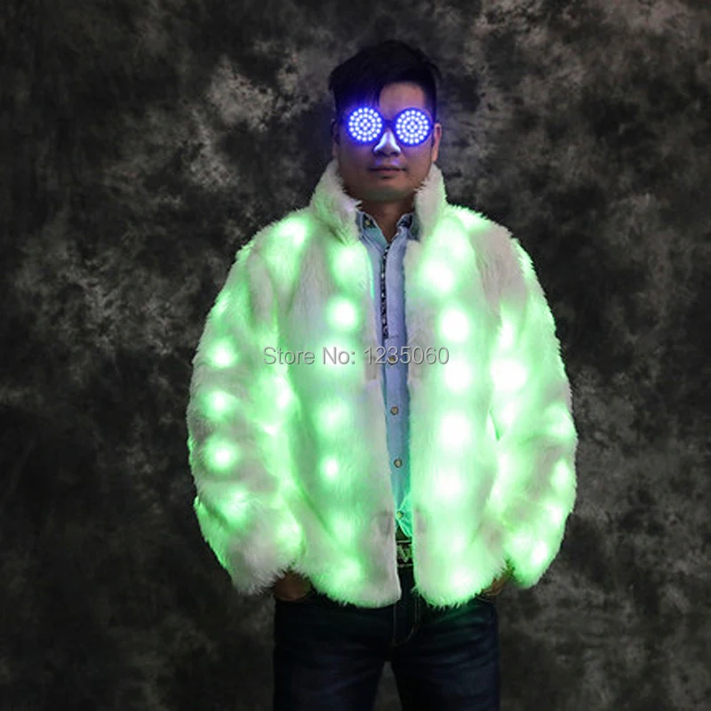 Светодиодные костюмы для бальных танцев WYY вечерние красочное меховое пальто