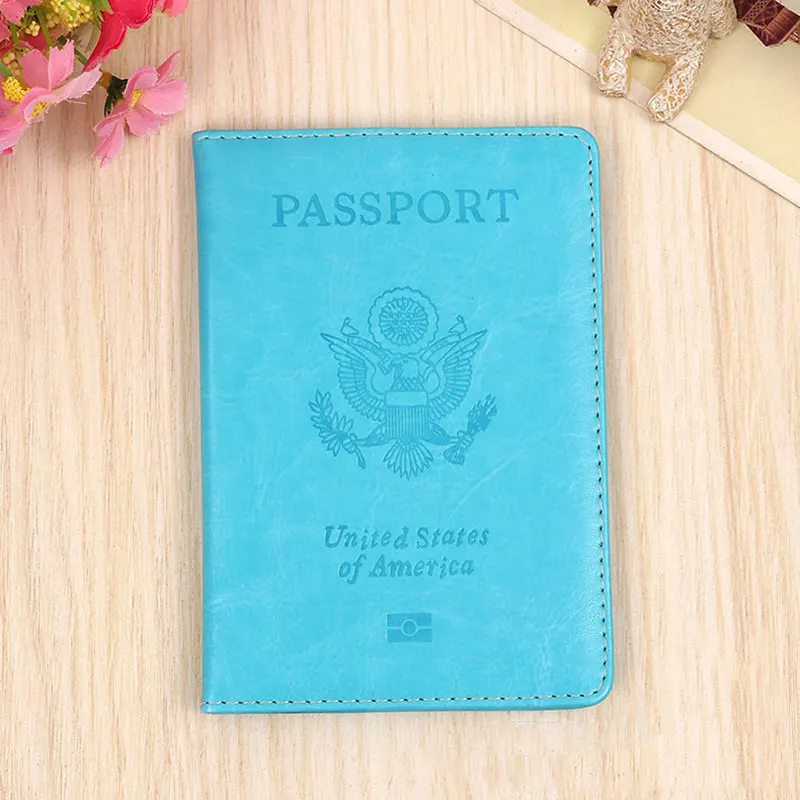 Blue Чехол для паспорта из искусственной кожи США, чехол для паспорта для мужчин и женщин, Модный чехол для паспорта и путешествий в США - Цвет: Blue
