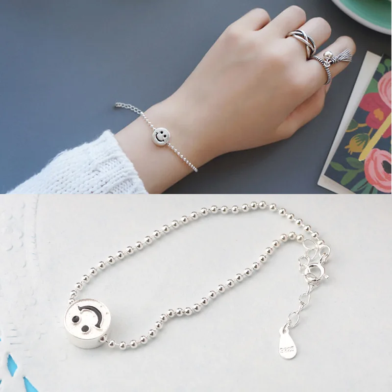 S925 Sterling Silvery Bracelet Smiling Face Beads Fashion | Украшения и аксессуары