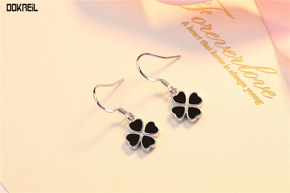 Новинка 2019 висячие серьги в виде чёрного четырехлистного клевера для женщин и