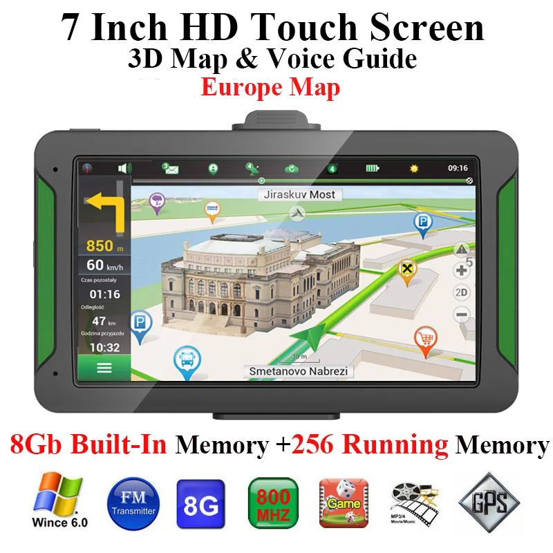 Автомобильный gps-навигатор 7 дюймов Hd пресс-экран 8 ГБ Встроенная память+ 256 Мб память для вождения навигация карта Европы