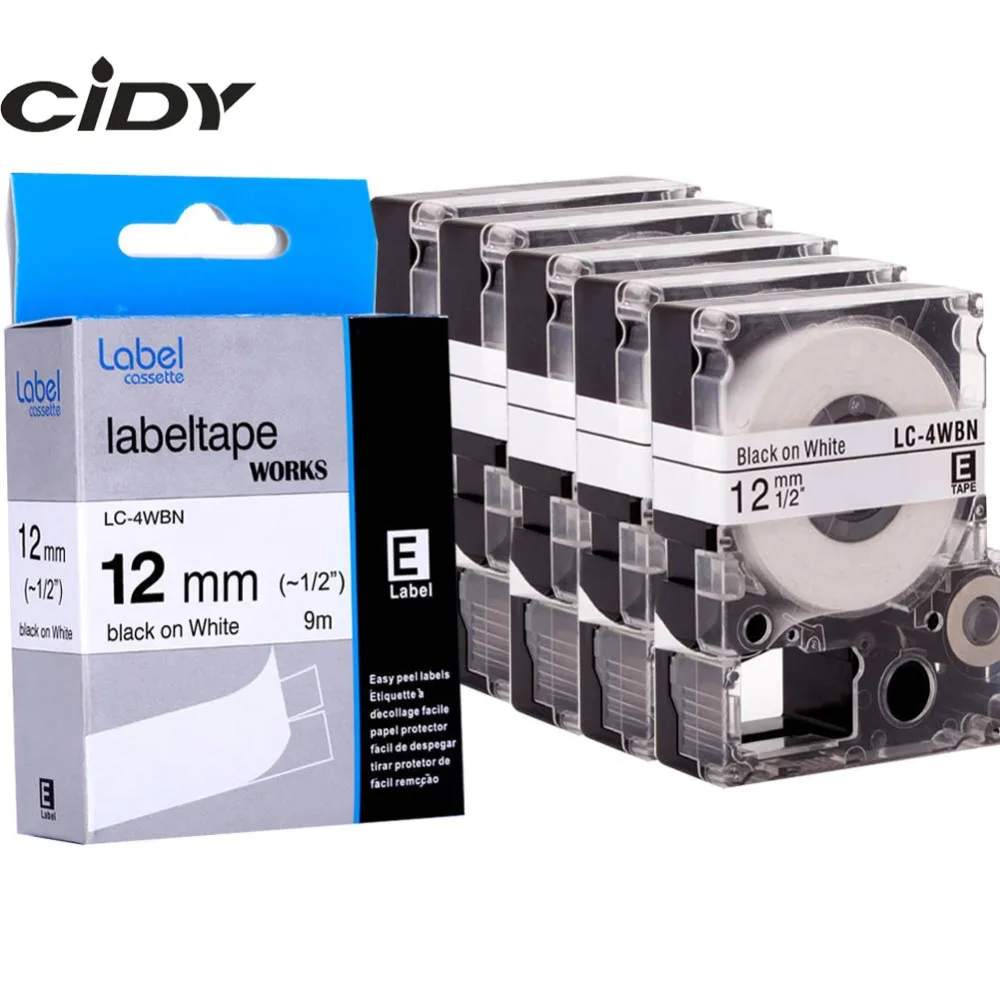 CIDY 5 шт. 12 мм черный на белый LC 4WBN LC4WBN 4WBN9 /SS12 кВт ленточная кассета для этикеток Epson