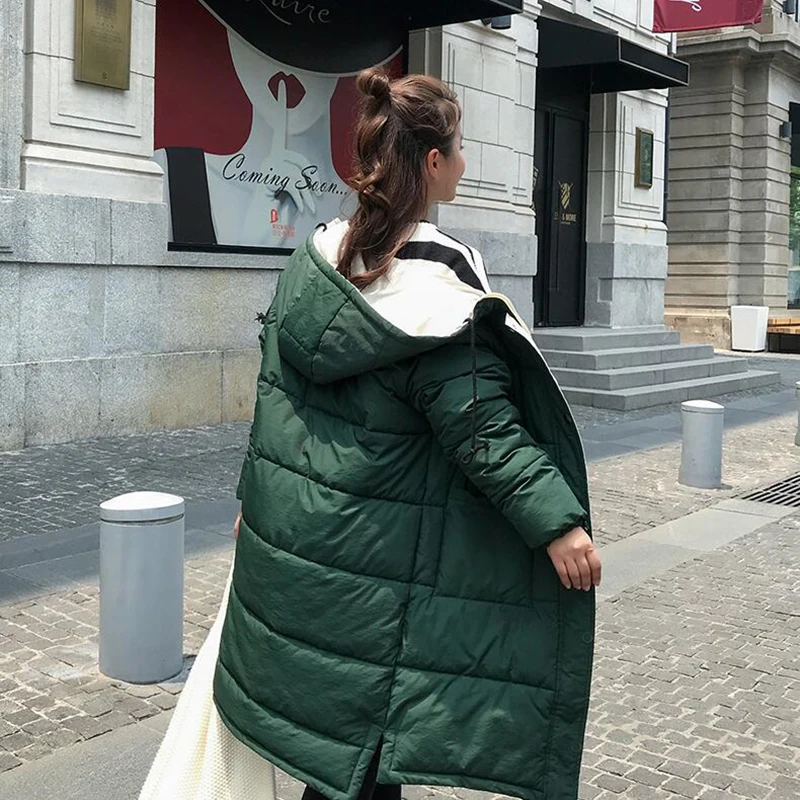 

2018 Winter Jacket Thicken Parkas Hooded Women on both sides wearing Cotton padded Long Coat korean Fashion Plus Size Jacket