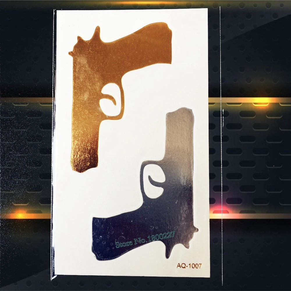 1 шт. хорошего качества Золотая татуировка наклейки Пистолет Дизайн PAQ 1007