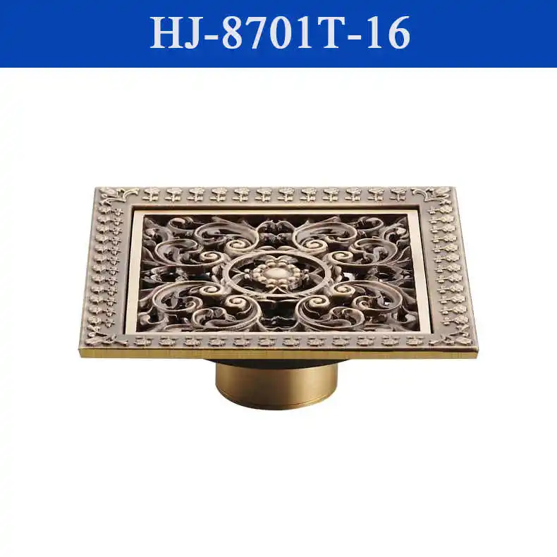Antique Стоки для душа 12*12 см, квадратные стоки для ванной, ситечко для волос, античная латунь, художественный резной Слив для ванной комнаты, Слив отходов, решетка для слива, HJ-8701T - Цвет: Antique