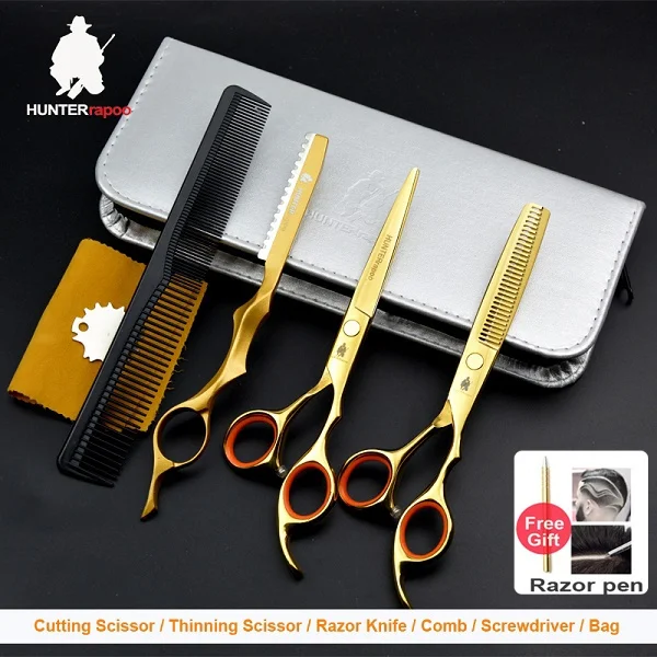 set with razor Скидка 30%, 6 дюймов, профессиональные ножницы для стрижки волос, парикмахерские ножницы из нержавеющей стали, набор, парикмахерский магазин, товары, комплект для салонов - Цвет: set with razor