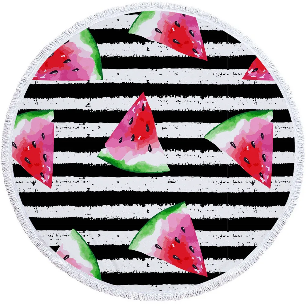 Summer Fruits Beach Towel Watermelon Printed Microfiber High Quality Round Seaside Bikini Cover-up |