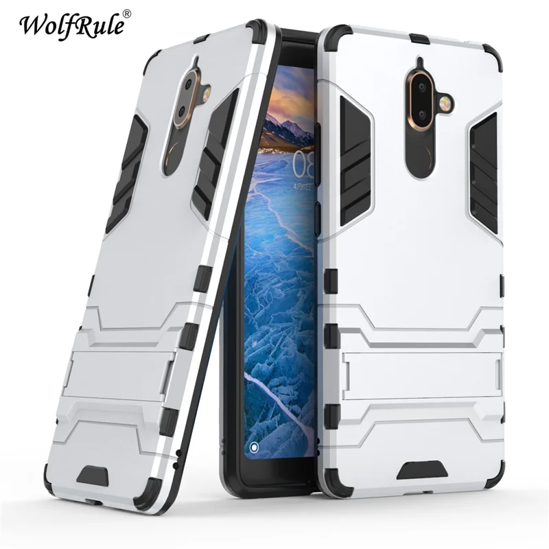 Чехол WolfRule для Nokia 7 Plus мягкий силиконовый + пластиковый чехол с подставкой