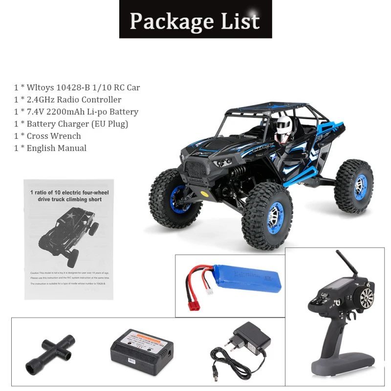 

New top RC Climbing Car 10428-B 1:10 41cm 2.4G 4WD 30km/h Brushed Electric RC Off-road Rock Crawler car with LED Lights vs K949