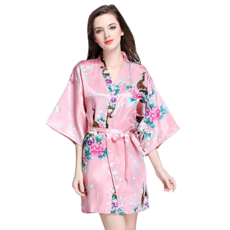 

Женское шелковое кимоно, атласное короткое ночное белье, Пижама для подружки невесты, Повседневная Домашняя одежда, одежда для сна