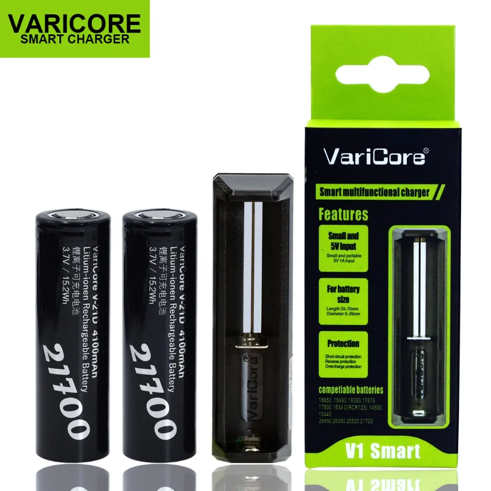 VariCore V1 18650 Смарт Батарея Зарядное устройство + 2 шт. 21700 литий ионный аккумулятор 3 7