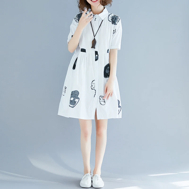 Лето 2020 Новое модное платье с принтом из мультфильма женское льняное мини