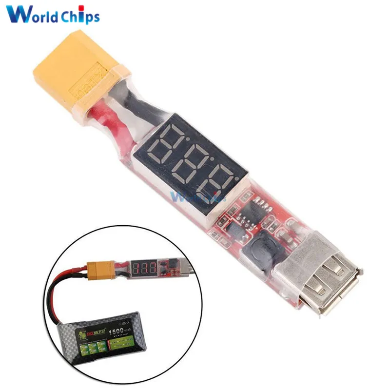 

2S to 6S Lipo Battery XT60 Plug to USB 5V 2A Charger Converter Adapter LCD XT60 plug Batteries Remote Contoller 2S-6S