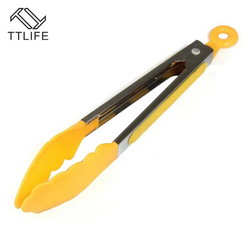 TTLIFE силиконовые кухонные кулинарные щипцы для сервировки салата и барбекю из нержавеющей стали ручка посуда барбекю щипцы ПИЩЕВЫЕ ЗАЖИМ случайные цвета