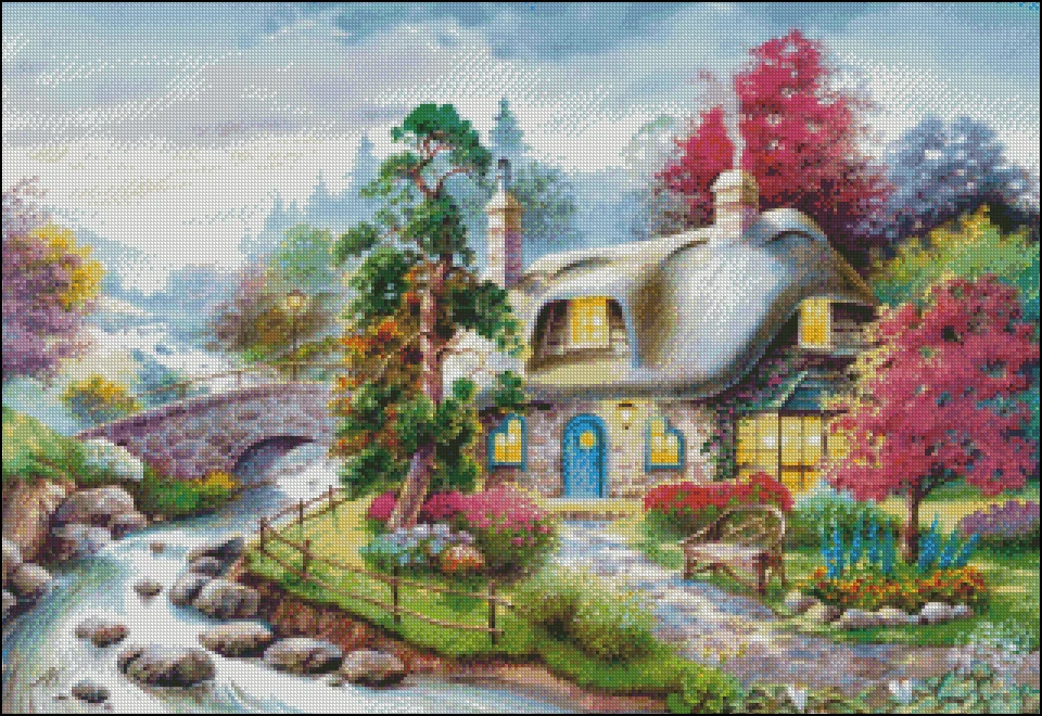 

Needlework Crafts Full Embroidery DIY French DMC Quality Counted Cross Stitch Kit 14 ct Oil painting Creek Cottage