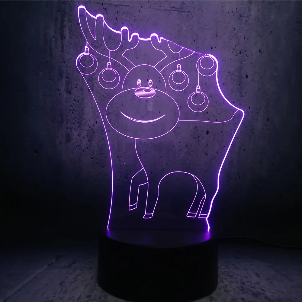Очаровательны оленей 3D USB Светодиодная лампа Цвета изменение Рождество