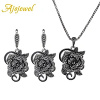 ajojewel delicate black cz rose flower jewelry sets women earrings necklace set vintage jewelry wedding party birthday gift